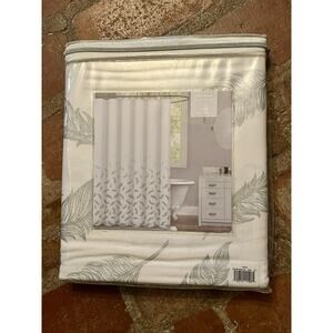Envogue Shower Curtain NEW IN PKG White with Silver Metallic Feathers